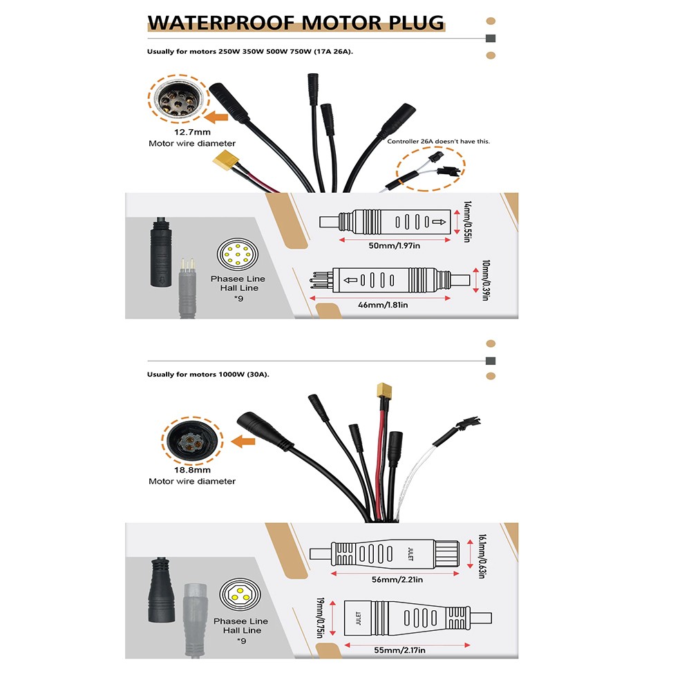 E-bike Controller 12V 24V 36V 48V 60V 72V 17A 26A 30A 250/500/750/1000W +Display