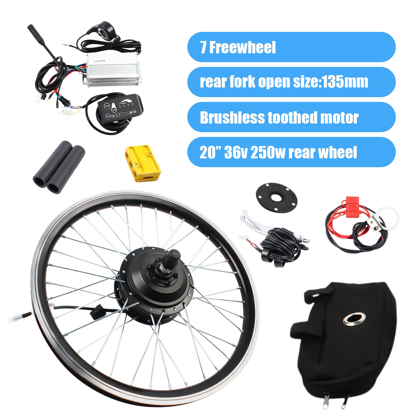 20 inch LED Rear Wheel Motor Hub Electric Bicycle E-Bike Conversion Kit 36V 250W