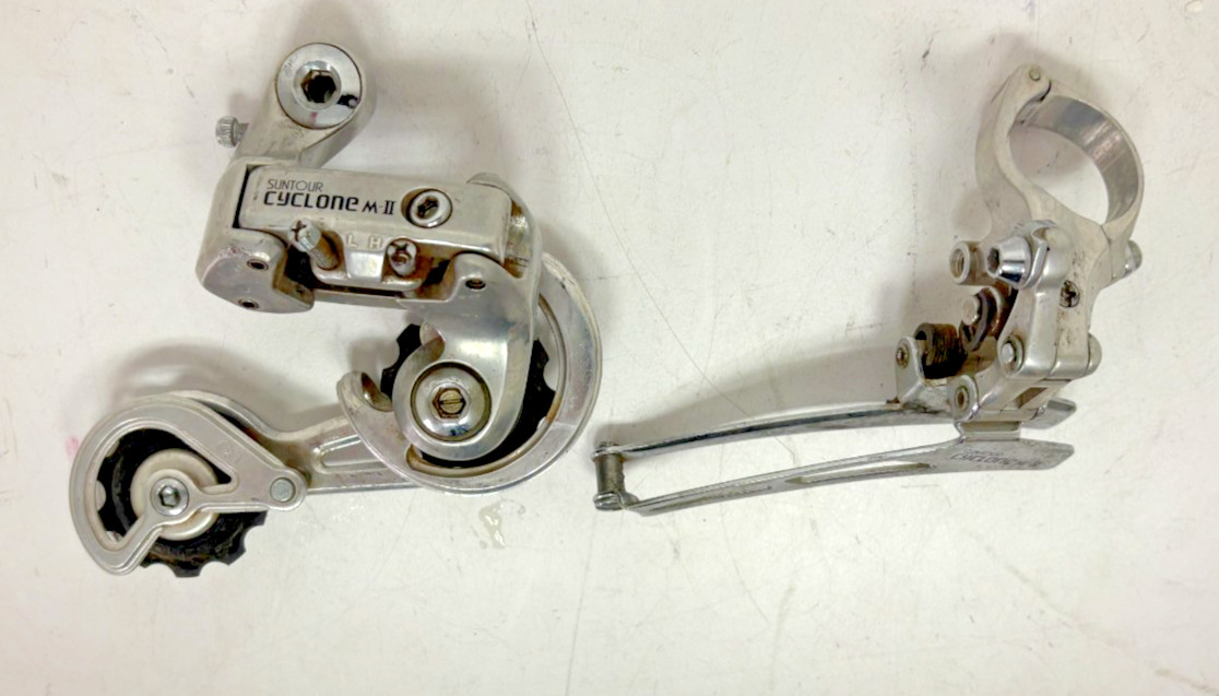 Vintage Suntour Cyclone M-II Long Cage Rear & Bottom Pull Front Road Derailleurs