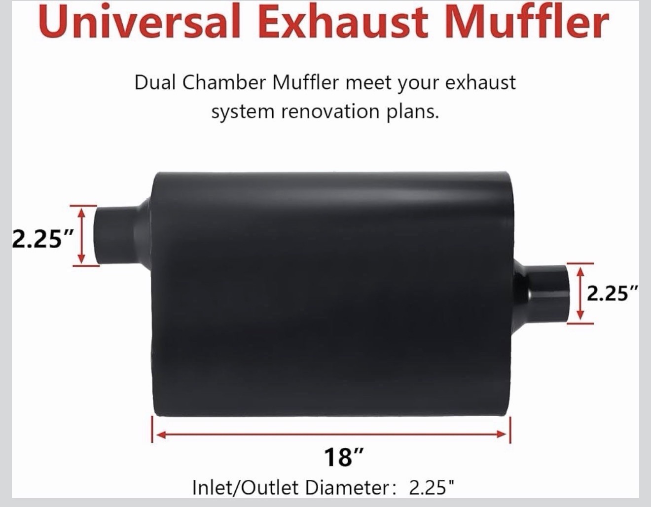 TECTRUC 2 Chamber Performance Exhaust Muffler 2.25” Offset In/Center Out Black