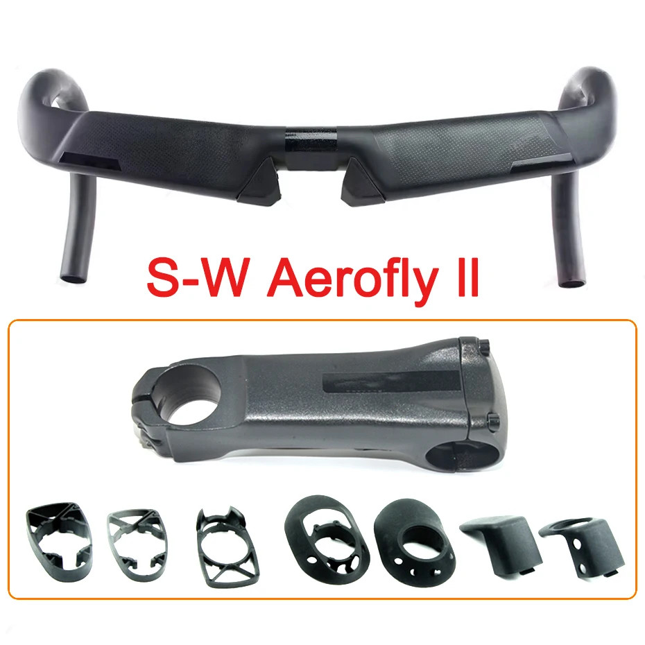 Carbon Fiber Road Bike Handlebar 31.8mm 380-440mm + Alloy Stem 80-120mm