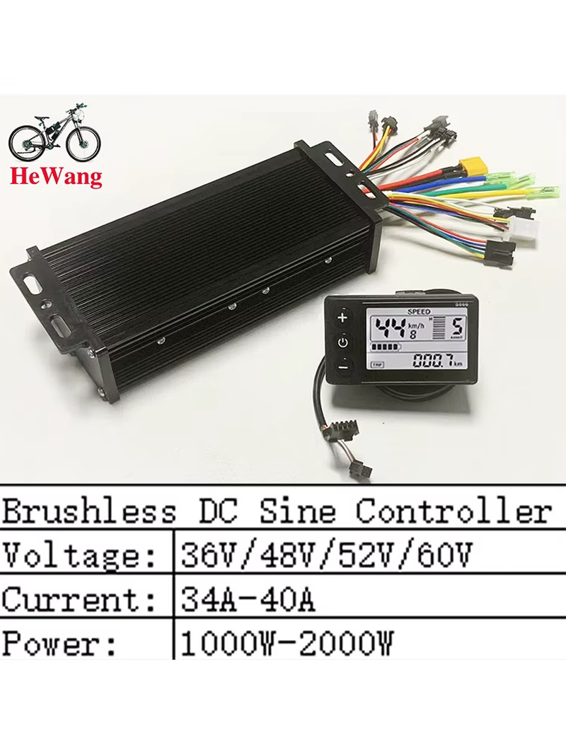 1000W-2000W 36V-60V E-Bike 3-mode Sine Wave Controller 40A with S866 LCD Meter (