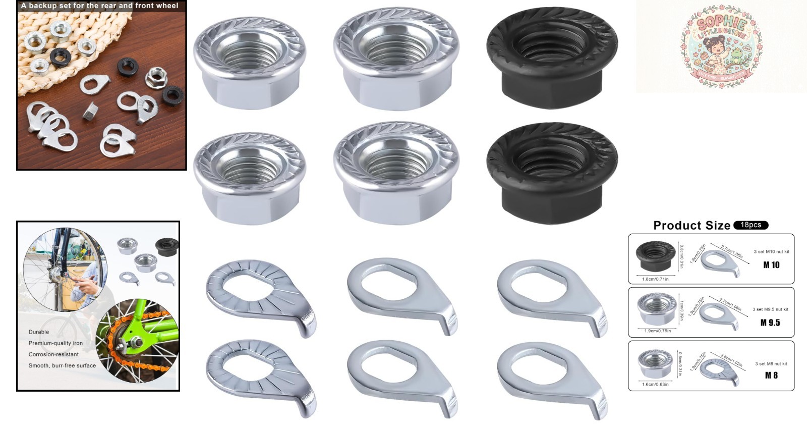 Bike Wheel Axle Nut and Safety Washer Kit – 12 Piece Set for All Bikes
