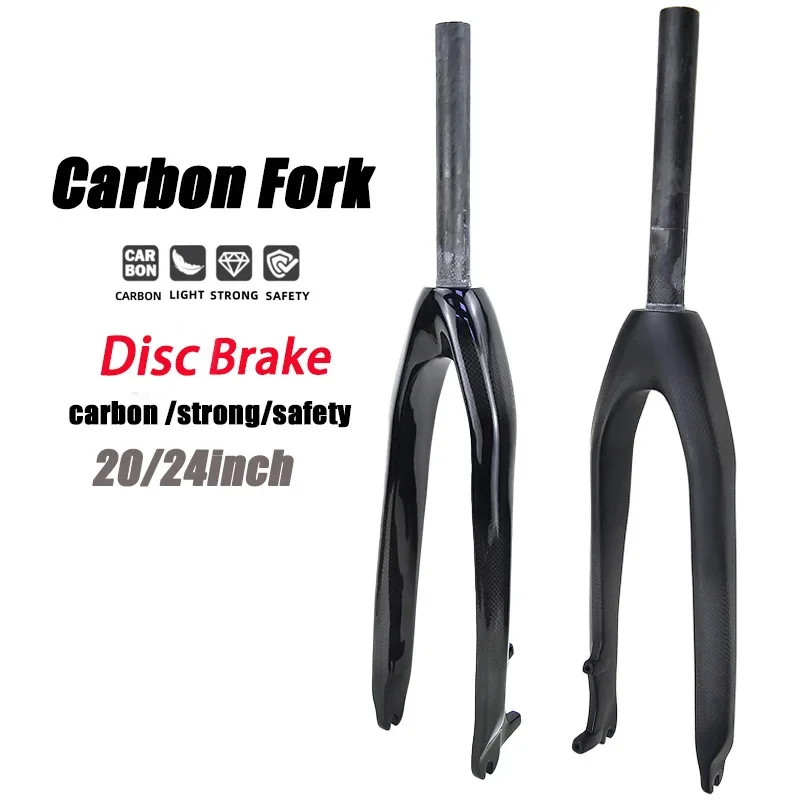 Carbon Fiber Folding MTB Front Fork 20 24er Straight Tapered Tube Disc Brake