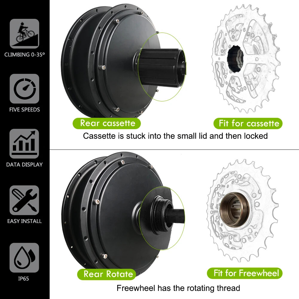 20 24 26inch 48V 2000W Snow E-bike Fat Brushless Gearless Rear Wheel Hub Motor