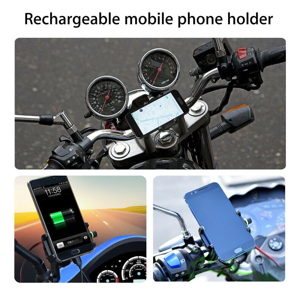 Motorcycle Bike ATV Cell Phone GPS Handlebar Mirror Mount Holder USB Charger