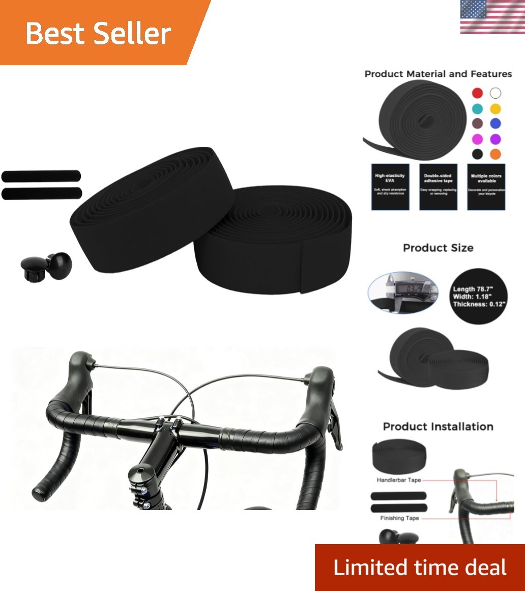 Bike Handlebar Tape – EVA Bike Grip Tape for Road Bike 2 Rolls Black