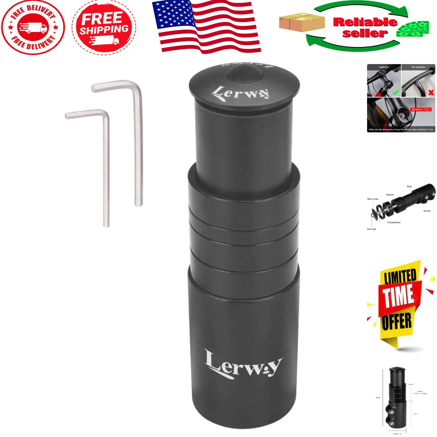 Customizable Bike Stem Riser Adapter – Height Adjustable, 4 Spacers Included