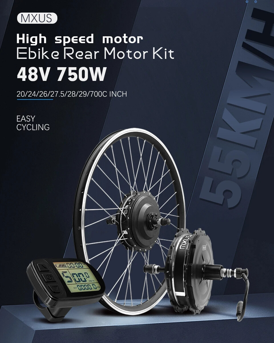 E-bike Conversion Kit 48V 750W Brushless Rear Hub Motor Wheel 20-29Inch 700C