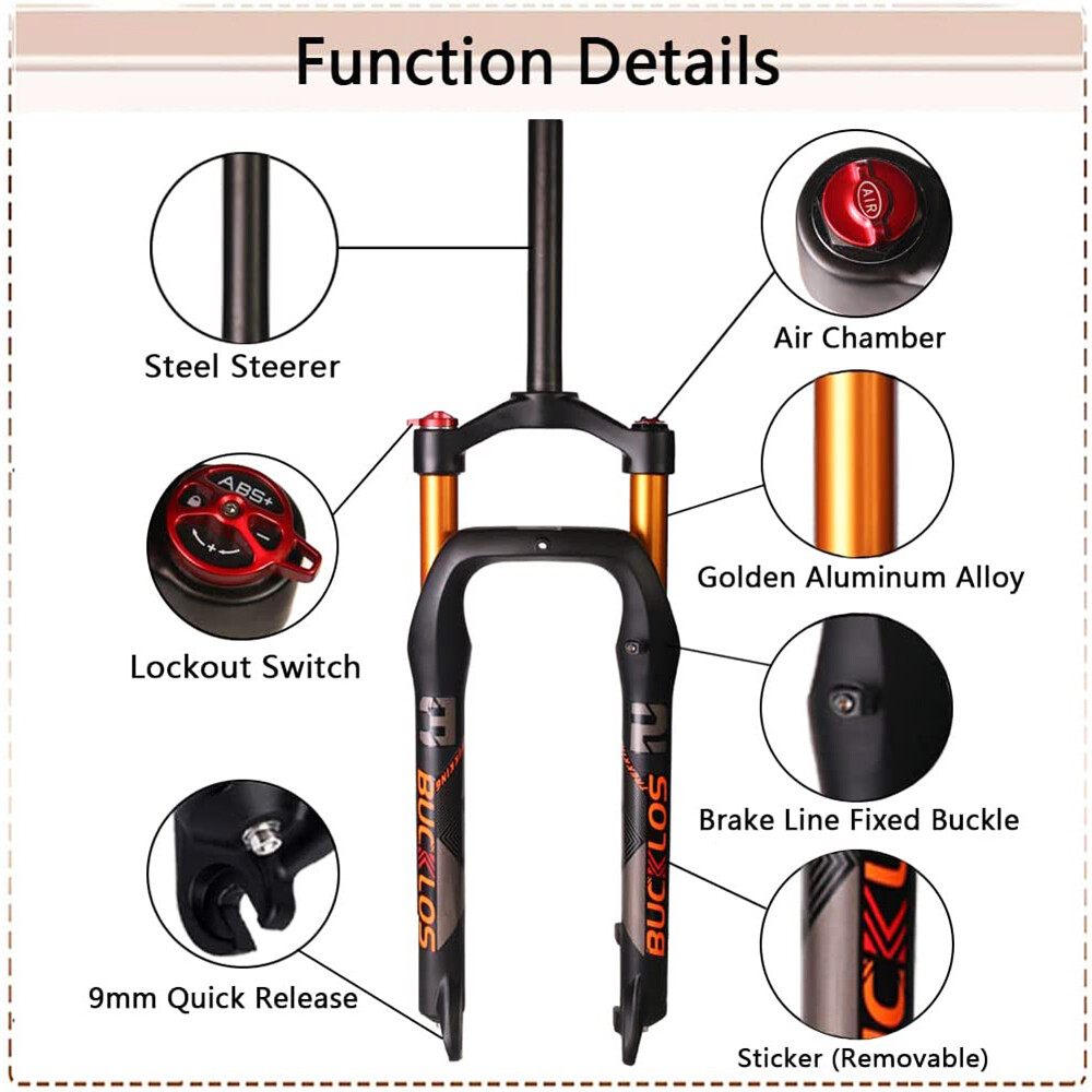26″ Fat Bike Air Suspension Fork 4.0 Tire MTB/Beach/Snow Bicycle 1-1/8 Fork Disc
