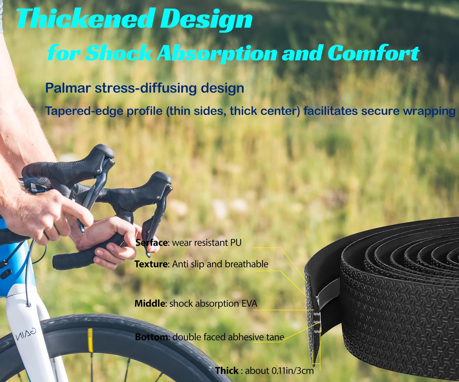 Bike Handlebar Tape PU Road Bicycle Tape – High Stain Resistance Cycling Hand…