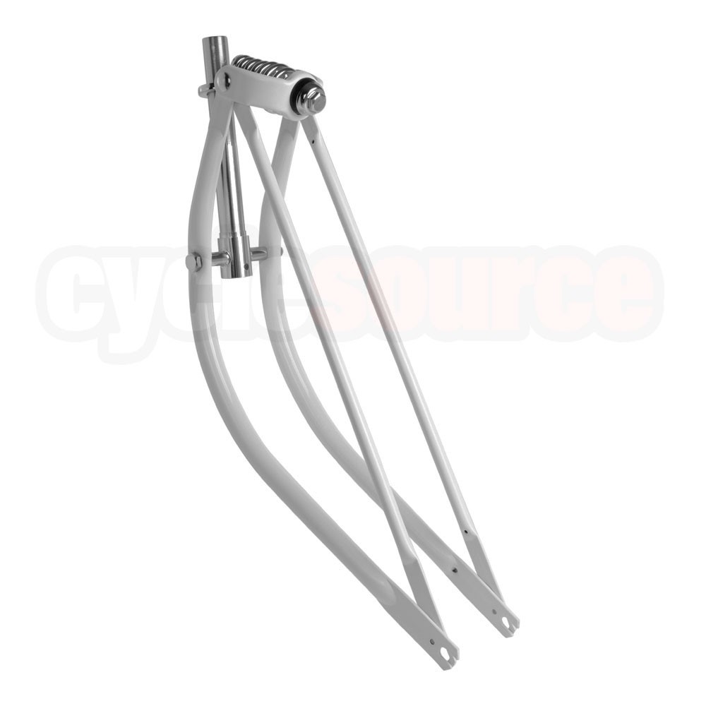 ENIX 26″Beach Cruiser Bicycle Bike Bent Spring Fork White/Chrome