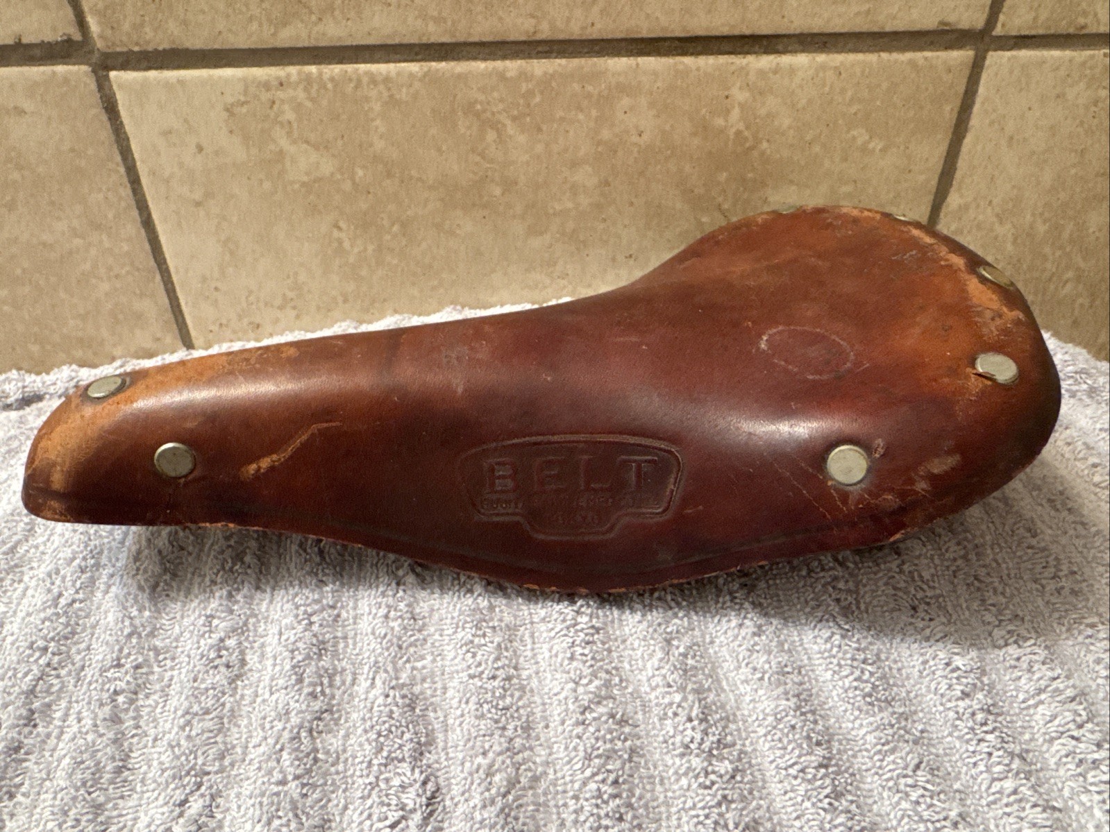 Vintage Belt Fujita Leather Racing Bicycle Saddle Seat Brown Fuji Bike Japan