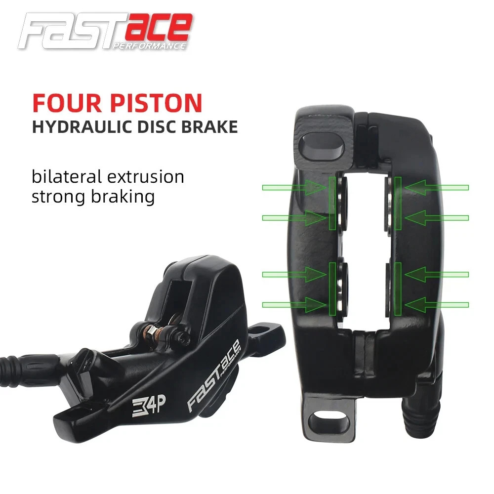 4-Piston Hydraulic Disc Brake Set for E-Bike MTB, 900mm Front 1600mm Rear