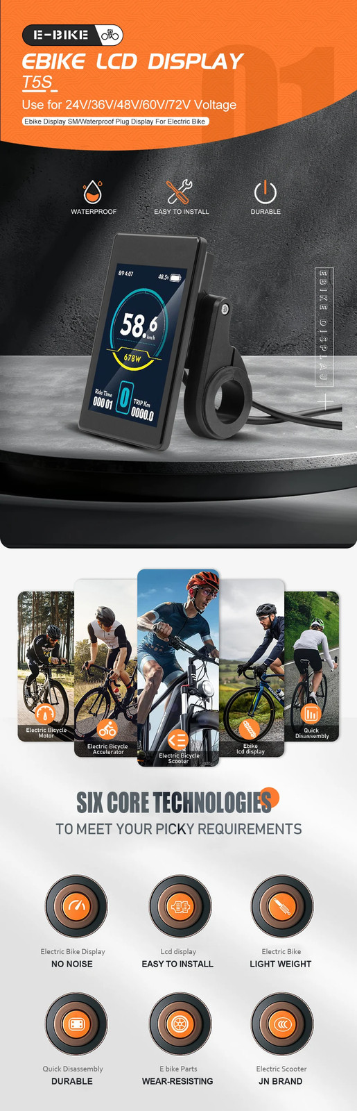 E-bike Display For Protocol No. 2 Intelligent Controller 24V-72V Ebike Panel
