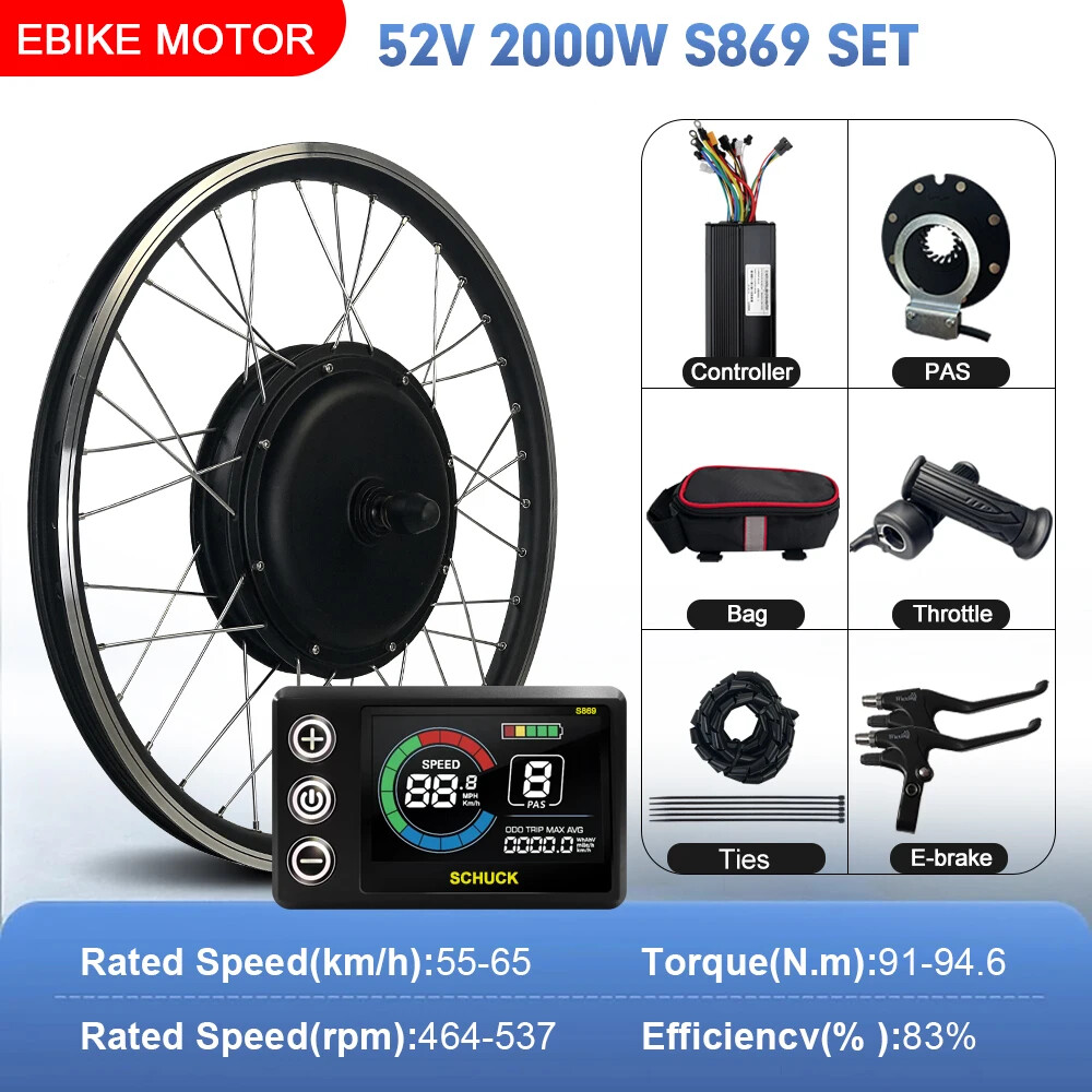 52V 2000W MTB Electric Bike 20-29inch 700C Brushless Rear Rotate Hub Motor Wheel