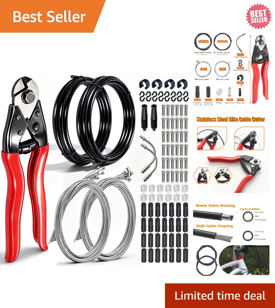 107PCS Stainless Steel Bike Cable Kit – Brake & Shift Cables, Cutters, Caps & O-