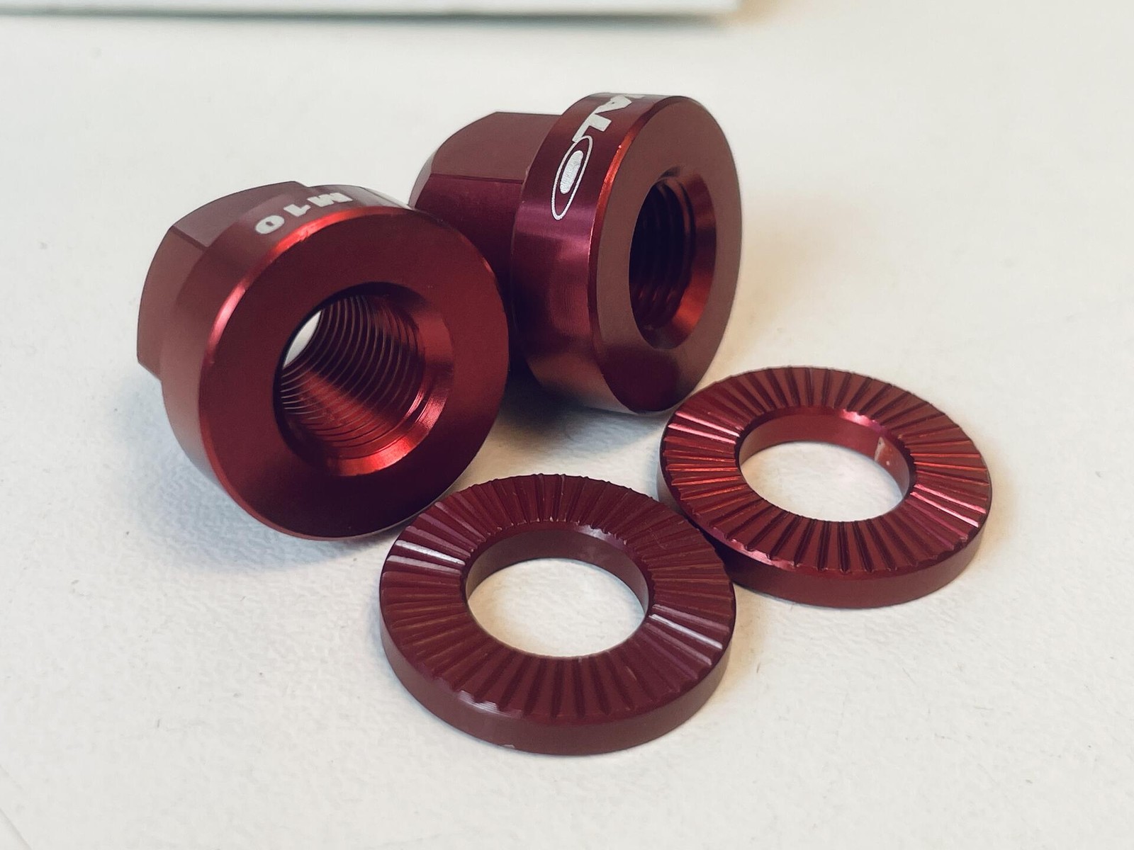 NOS Halo Alloy M10 Axle Nuts, 10mm, Red Anodized – Pair