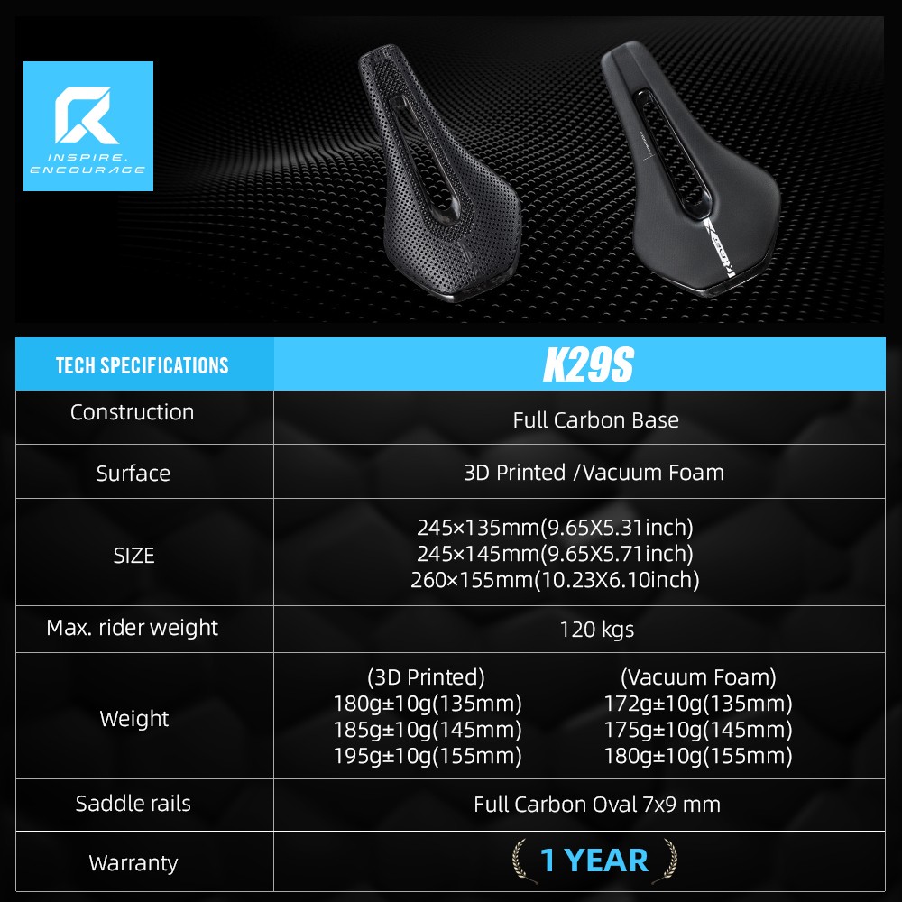 3D Printed Carbon Bike Saddle 135/145/155mm for MTB Gravel Road Bike Hollow Tech