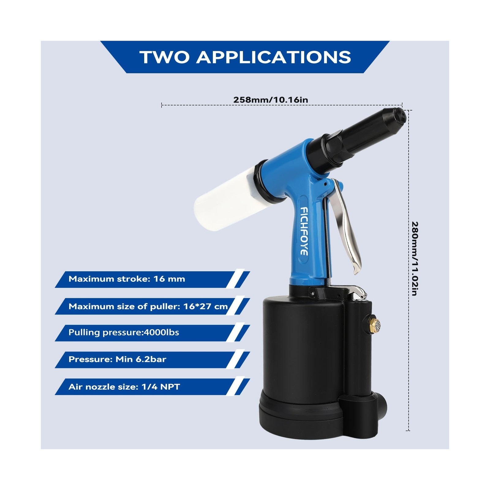 Heavy Duty Pneumatic Rivet Gun with 3/32″, 1/8″, 5/32″, 3/16″, 1/4″ Rivet Hea…
