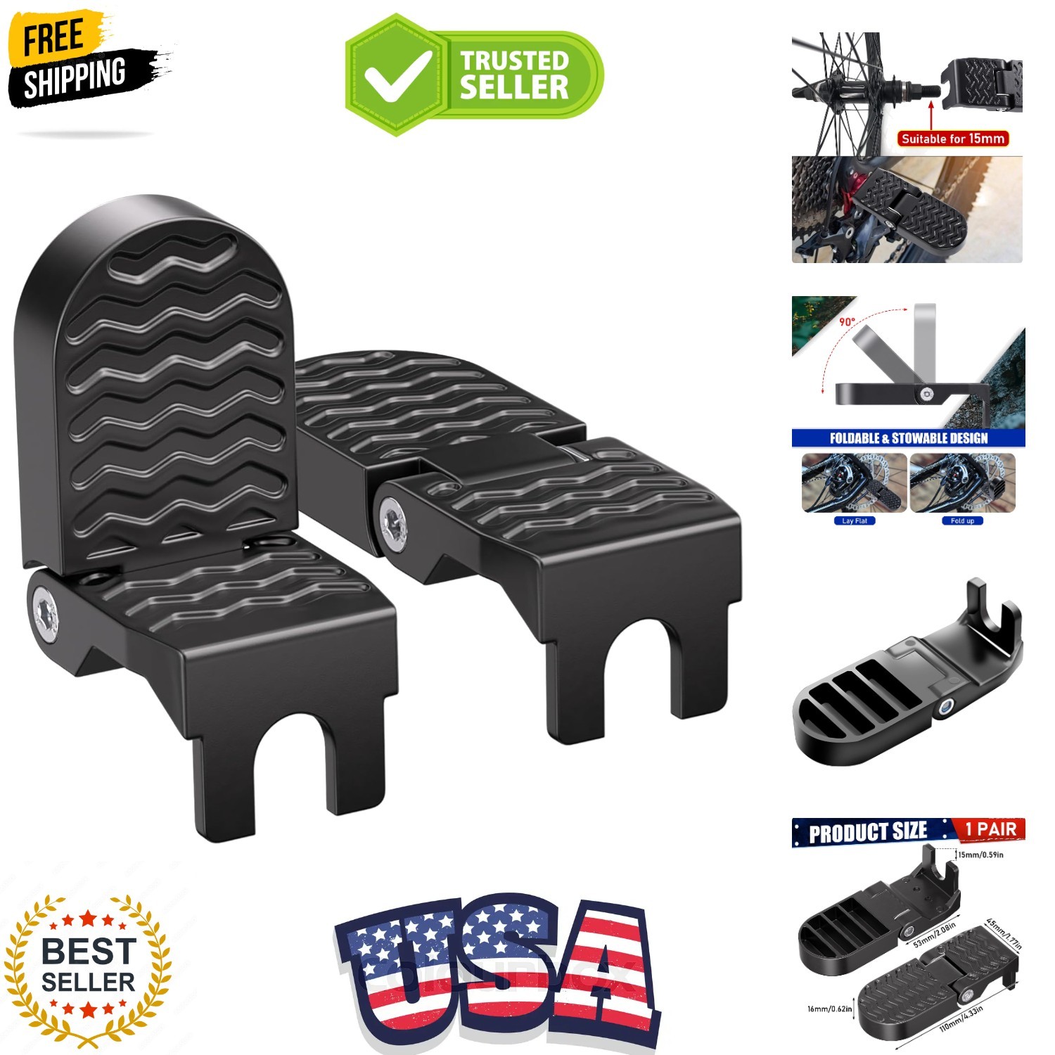 2PCS Bike Rear Pedals, Aluminium Bicycle Foot Peg, Non-Slip Ebike Foot Pegs f…