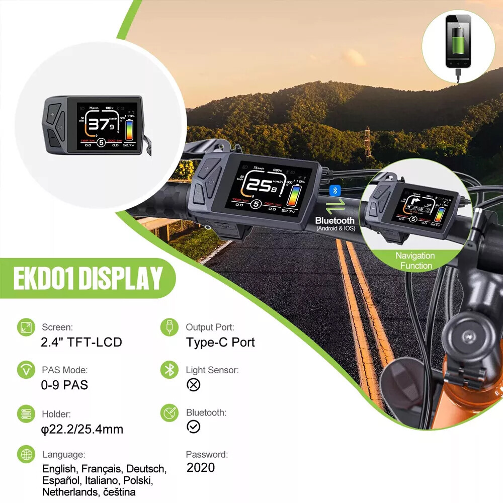 EKD01 Ebike LCD Display Bluetooth Navigation UART For BAFANG Electric Bike Motor