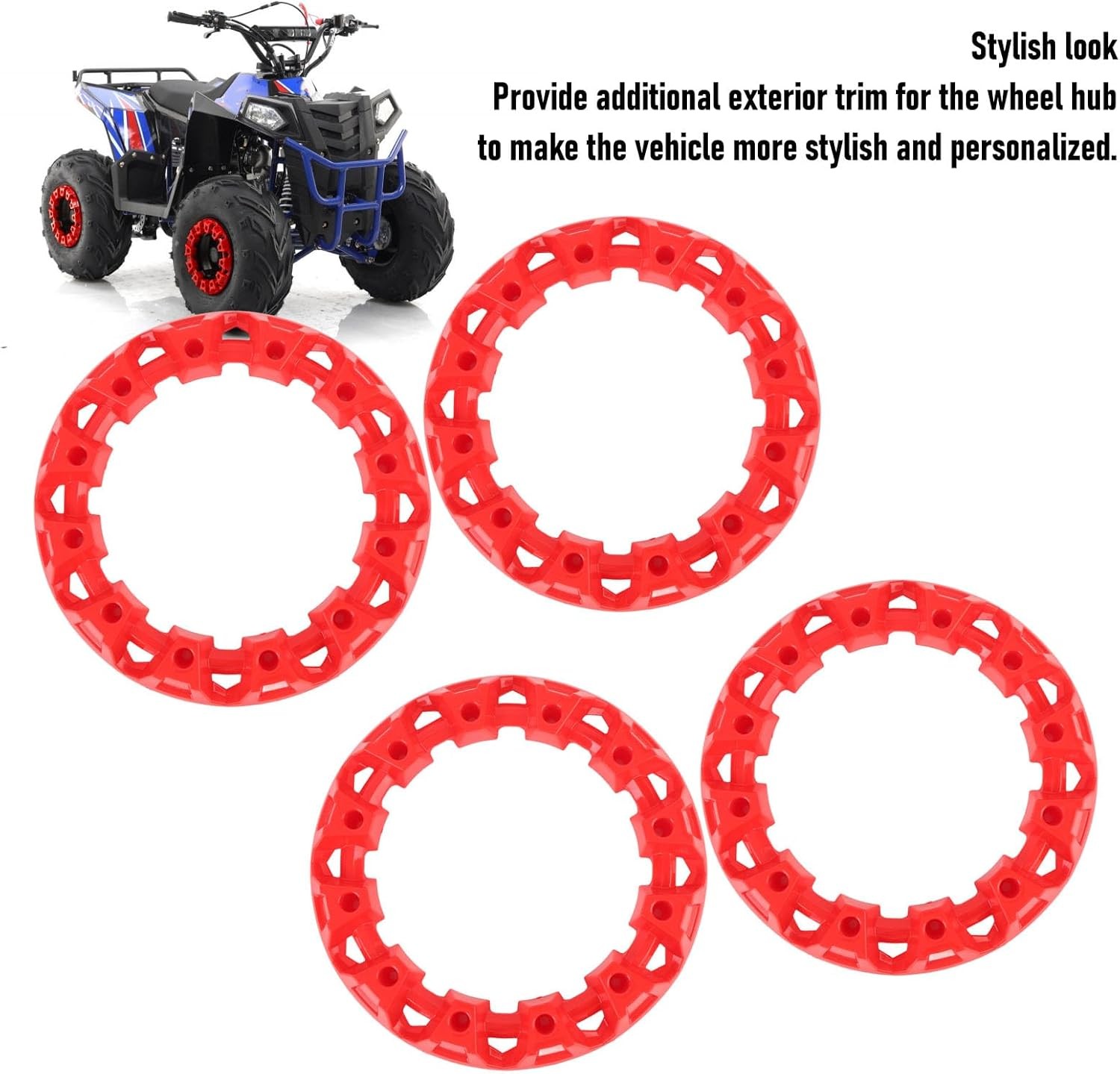 4Pcs 10 Inch ATV Wheel Trim Hub Decor Rim Cap Plastic Scratch Proof Sporty Red
