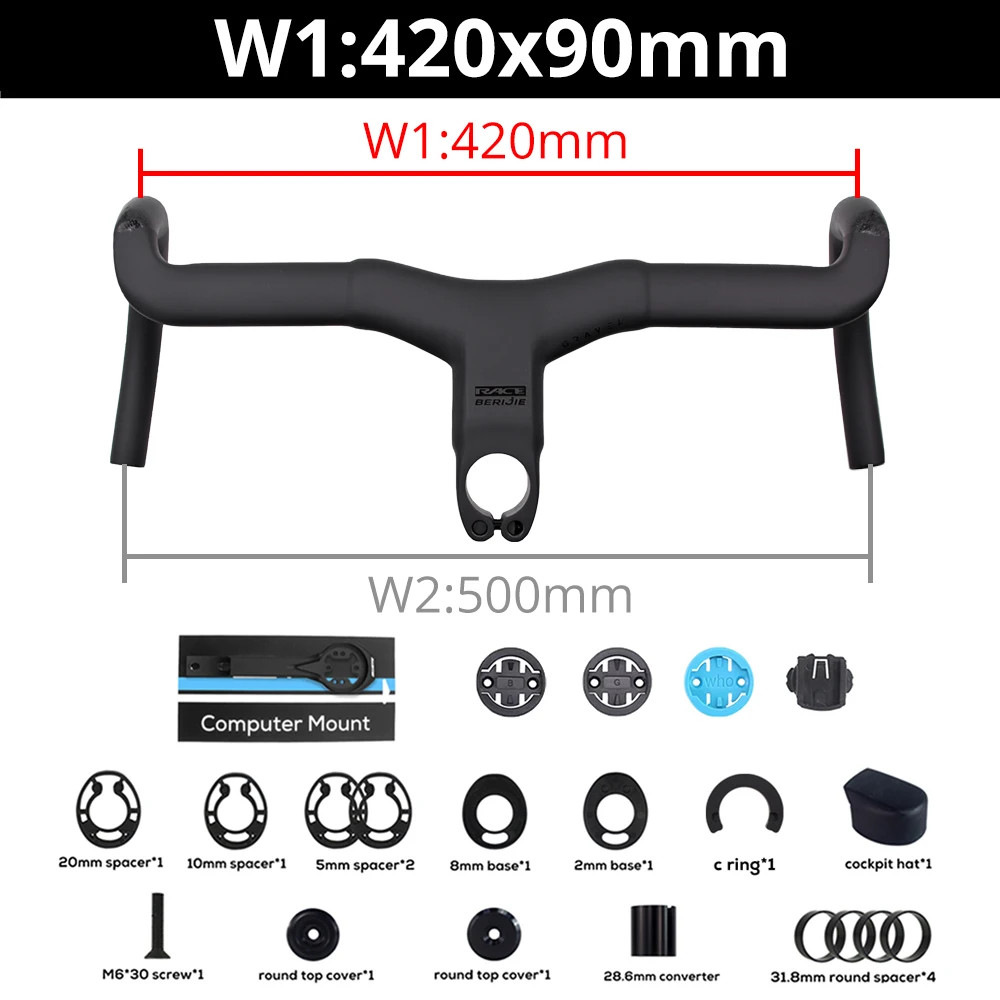 Carbon Gravel Road Bike Drop Bar Integrated Cockpit -6 Degree Internal Cable