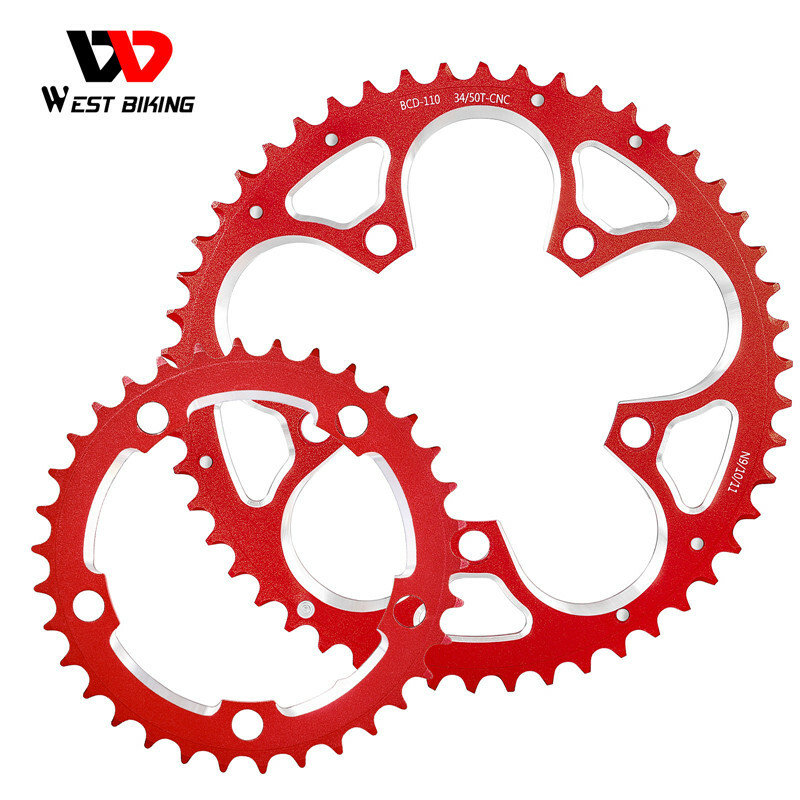 WEST BIKING Road Bike Chainring 110BCD 34T/50T Tooth Plate 8/9/10/11 Speed Red