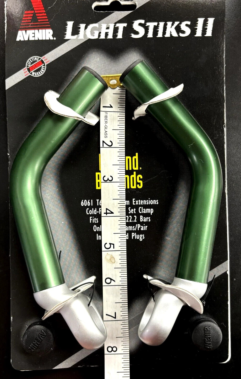NOS Vintage Avenir Light Sticks II L-Bend Bar Ends Green for 22.2 Bars