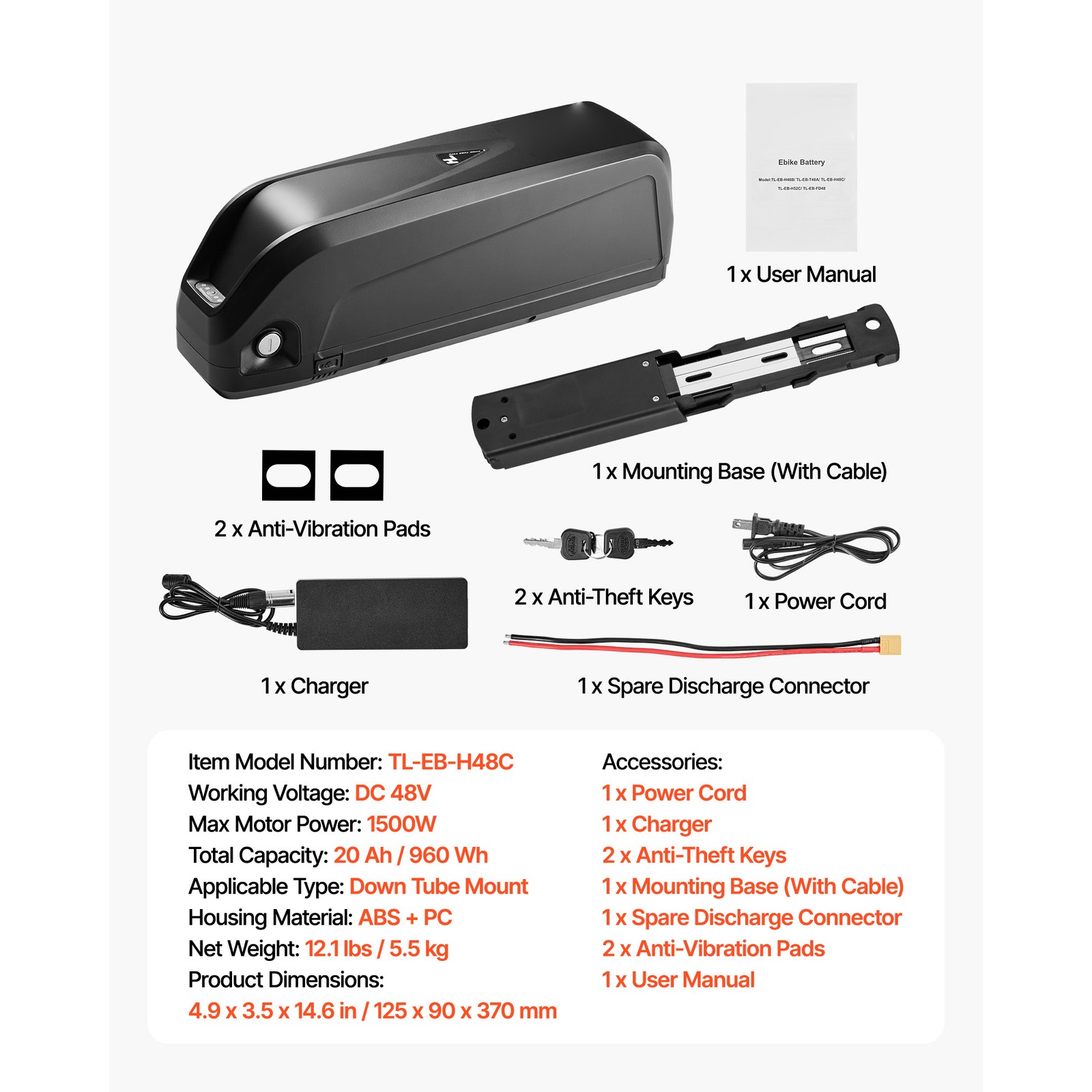 Uimoso 48V 20Ah Ebike Battery Electric Bike Lithium Battery for 1500W Motor