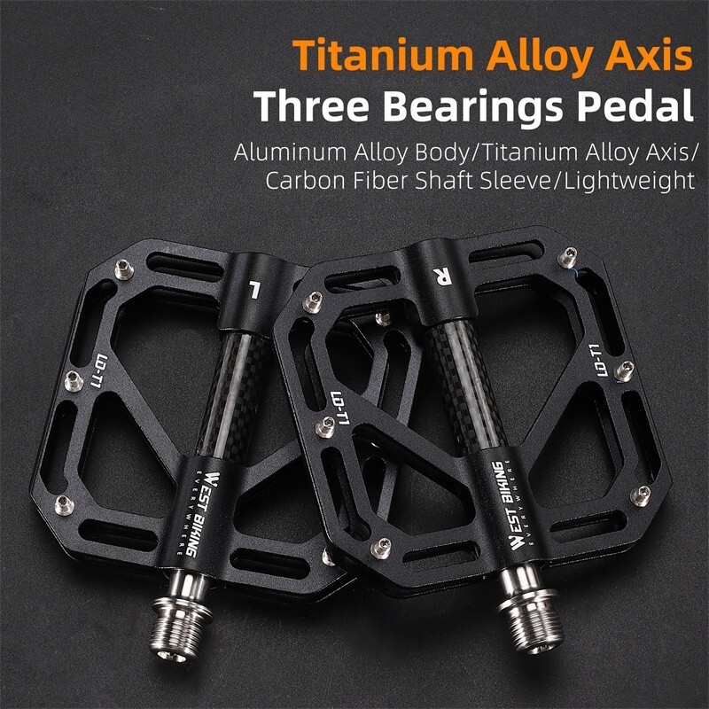 WEST BIKING Bicycle Pedals Titanium Carbon Fiber Axle 3 Bearing Bike Flat Pedals