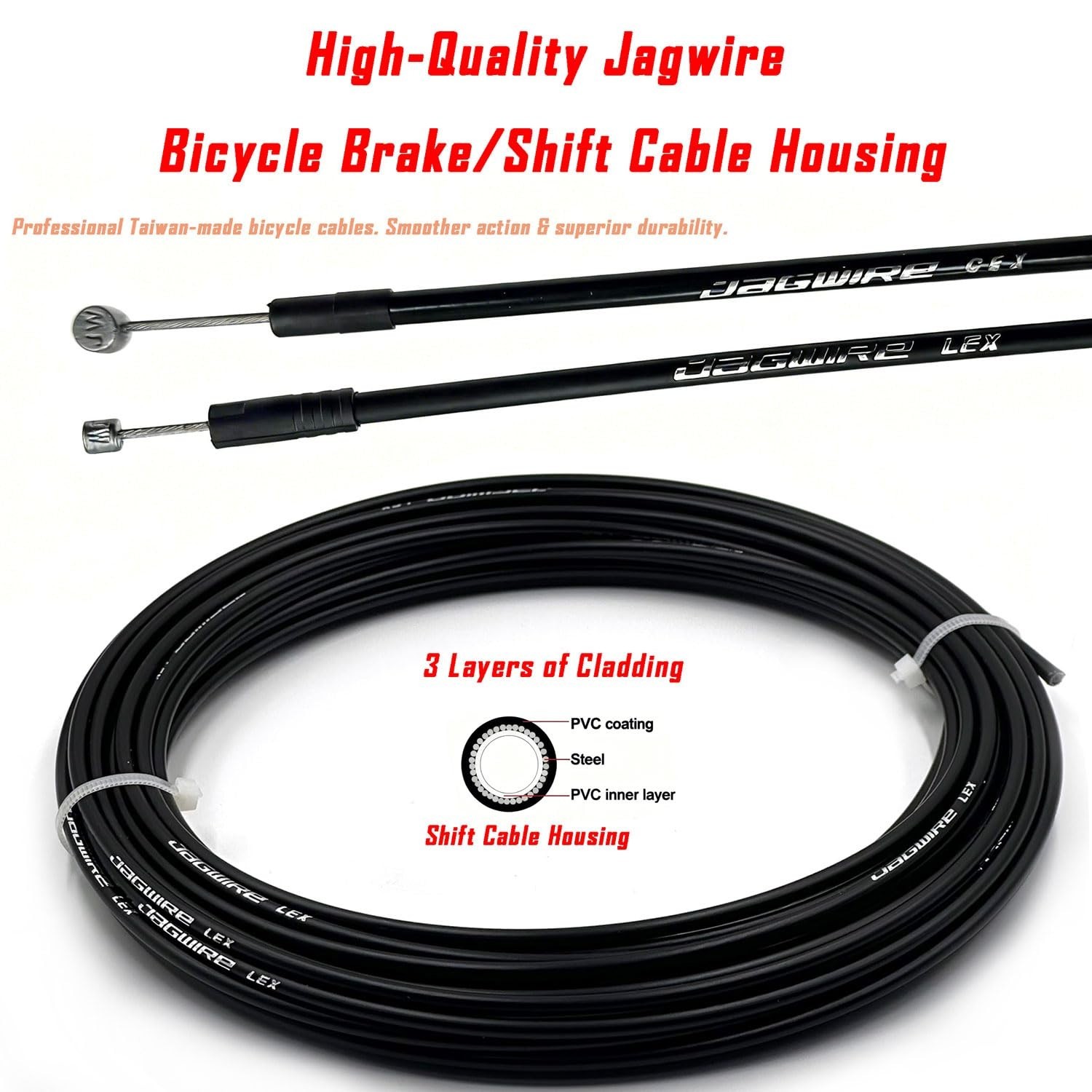Lined Bicycle Shift Cable Housing 4mm x 50ft + 50 Cable End Caps Kit for MTB/Roa