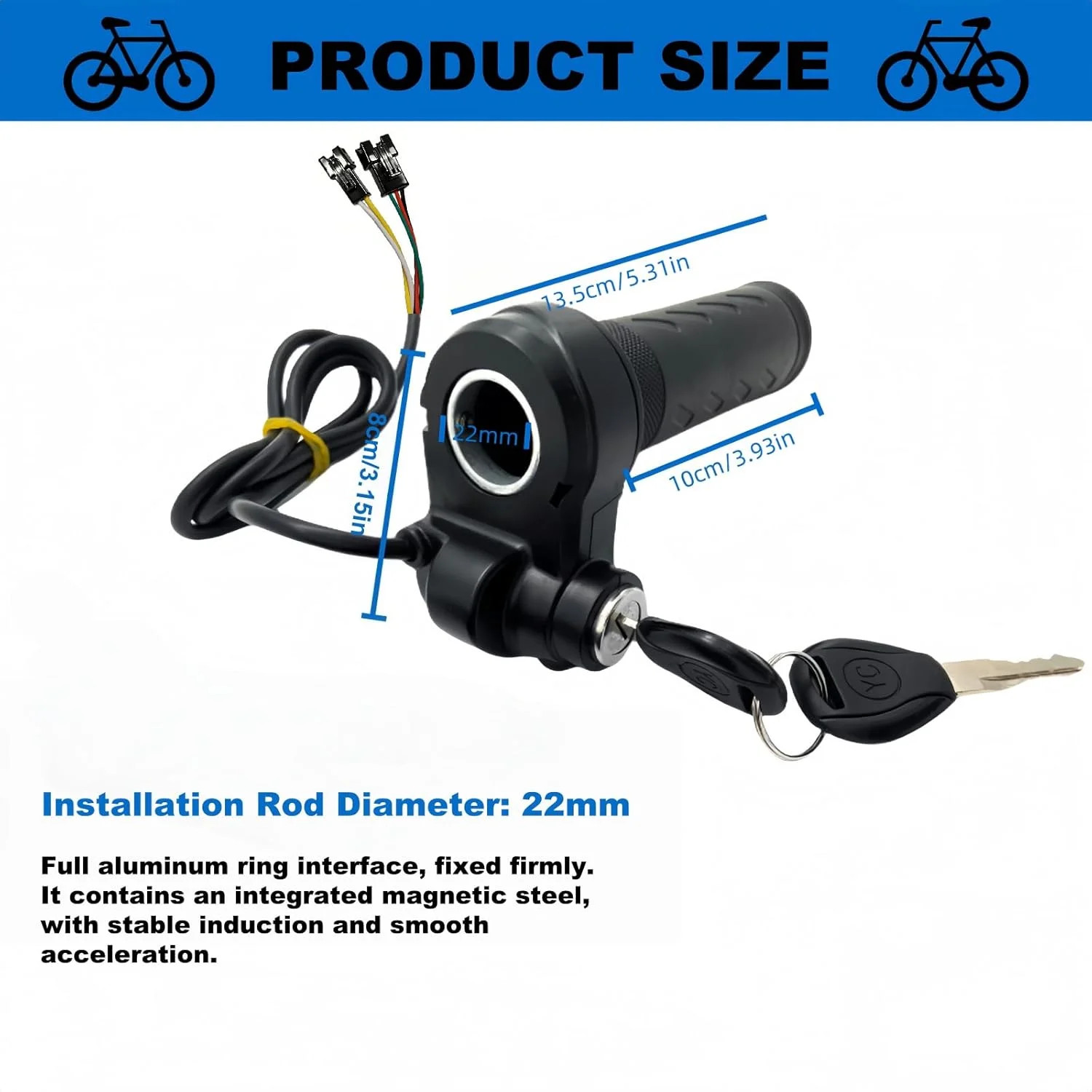 Full Twist Throttle for Ridstar Q20, 3-Pin Waterproof Ebike Throttle Grip with 2
