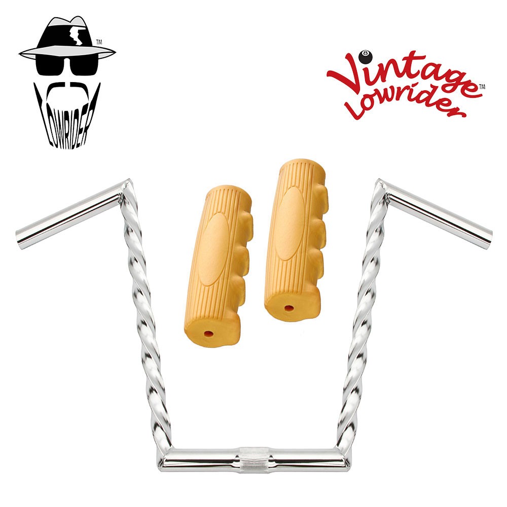 LOWRIDER Ape Square Twisted 15″ 25.4 Handlebar Chrome 0214 Grips Solid/Beige