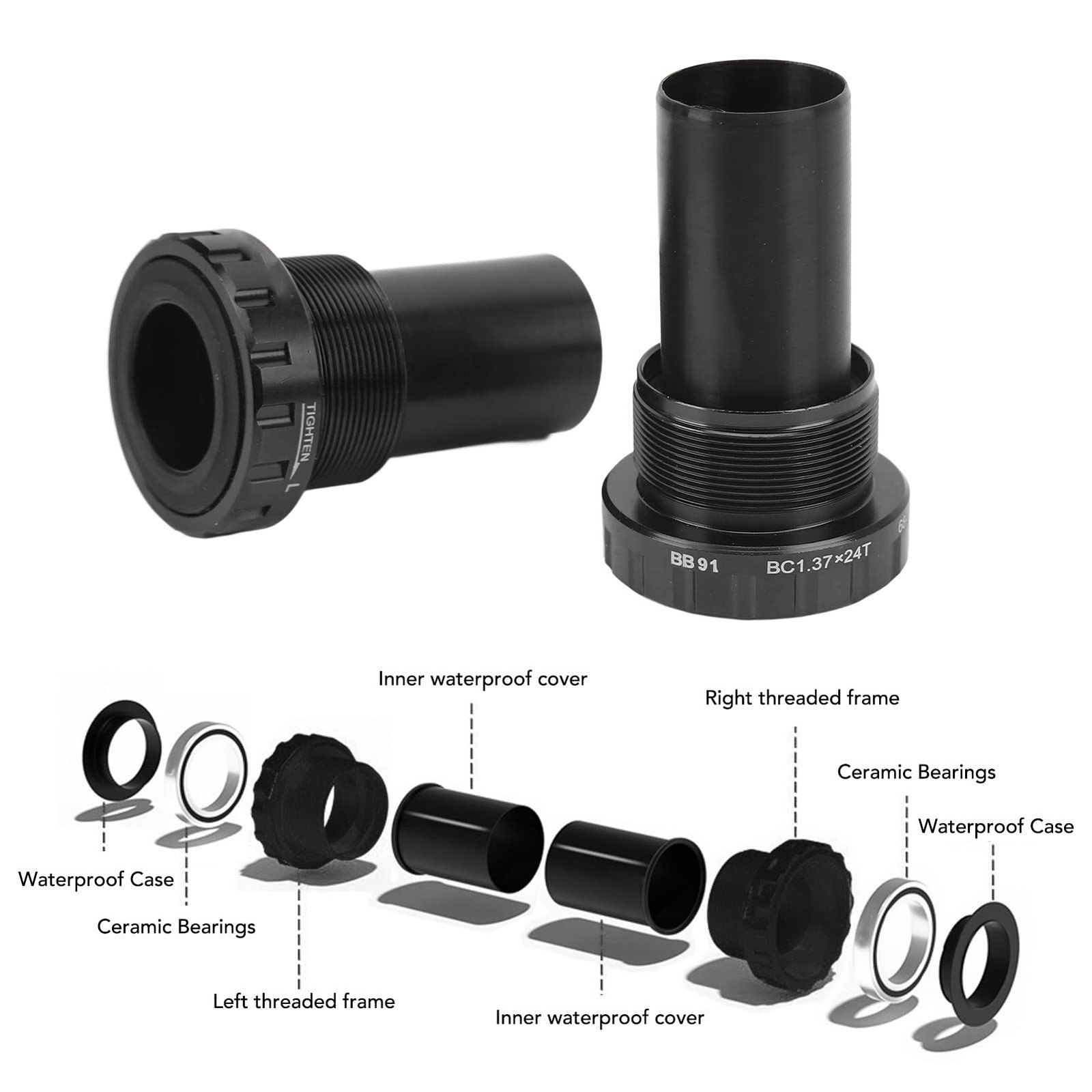 Bottom Bracket Black BB91 68/73mm Twisting Threaded Bike Bottom Bracket MTB S…