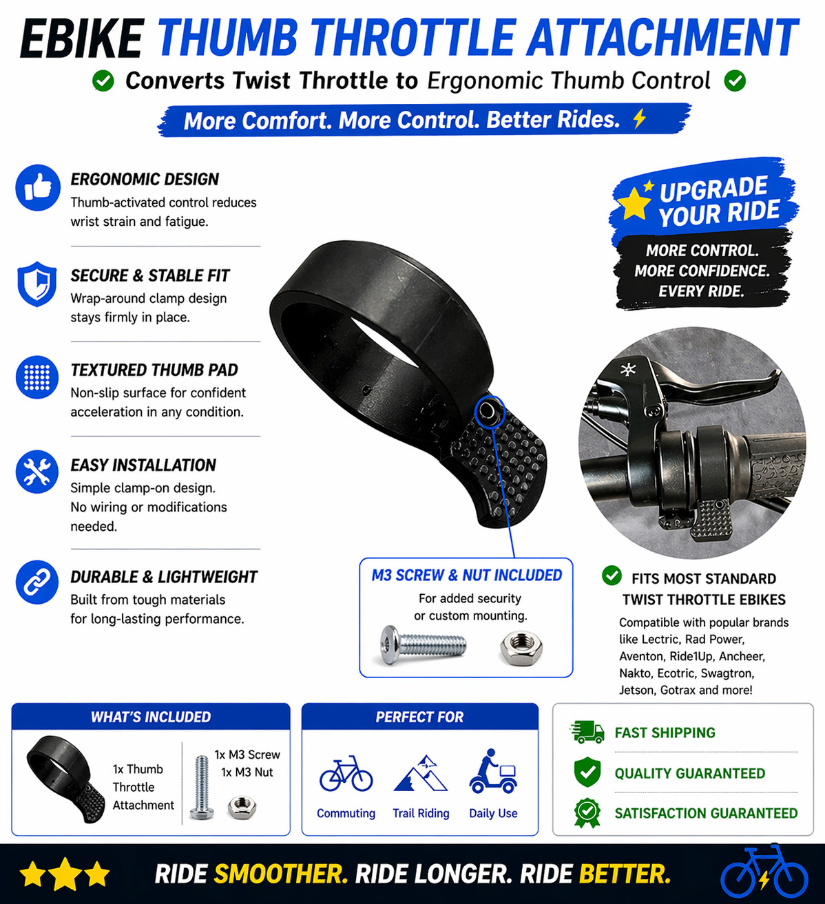 Ebike Thumb Throttle Attachment Twist Grip Assist Lectric Rad Aventon