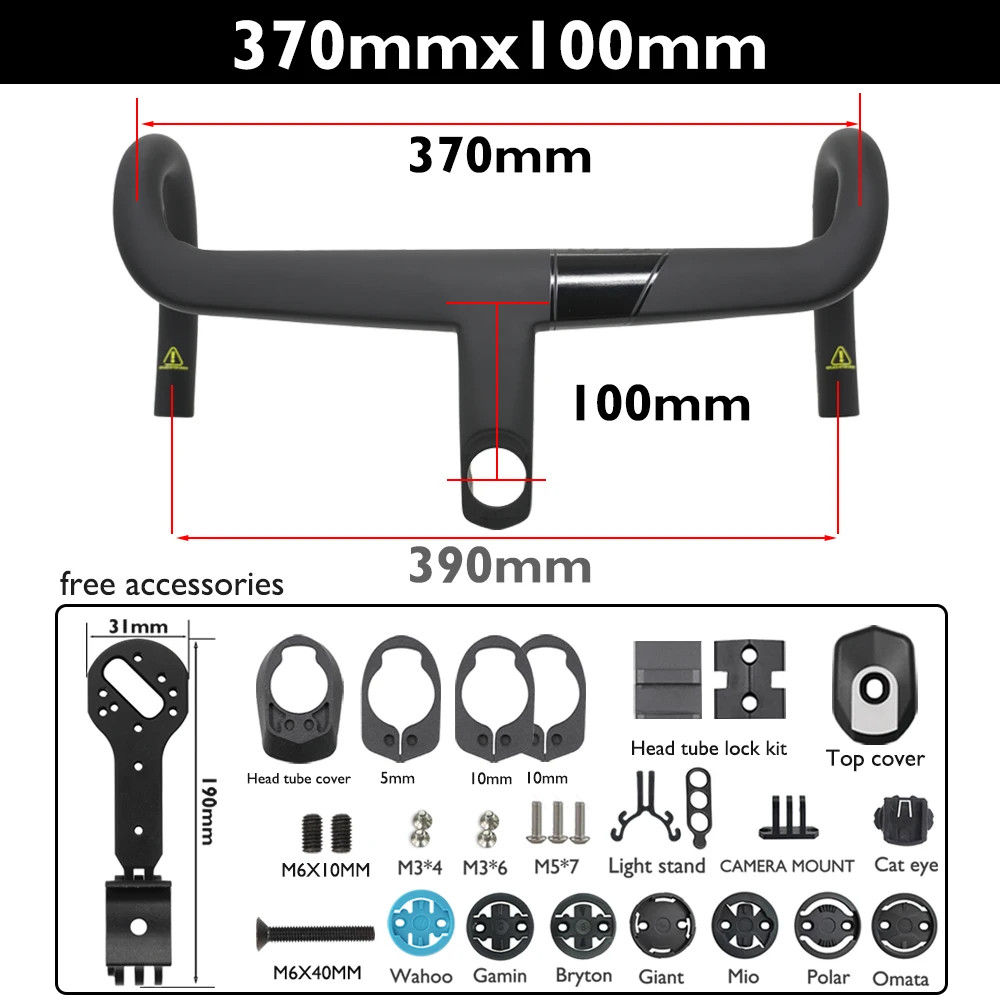 Carbon Fiber Integrated Handlebar for Road Bike 370-430mm with Computer Bracket