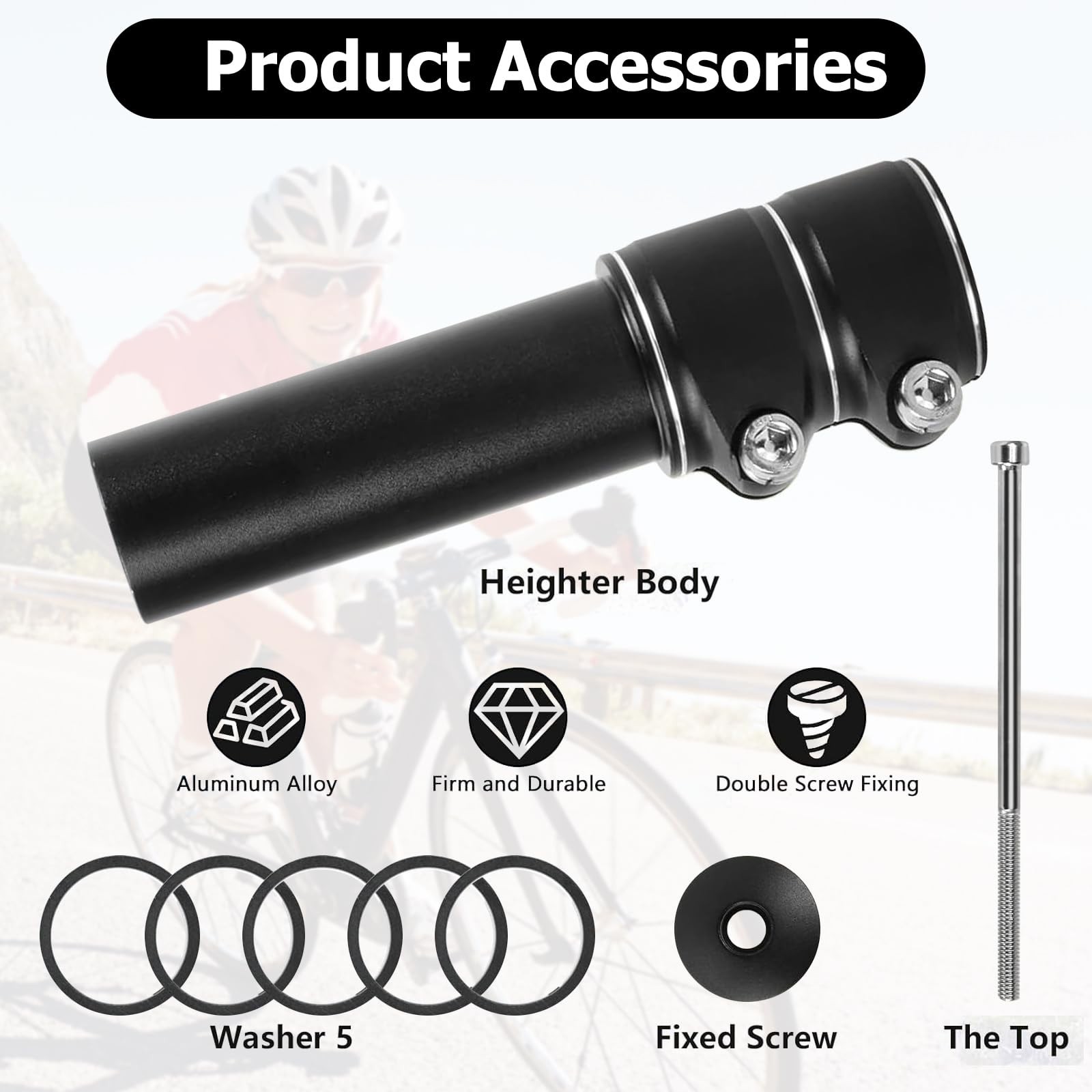Adjustable Bike Stem Riser – 28.6mm Handlebar Extender, Increases Height Up to 5