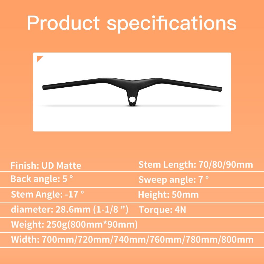 Carbon MTB Handlebar Integrated 7° Mountain Bike Handle Bar Riser Downhill 1-1/8