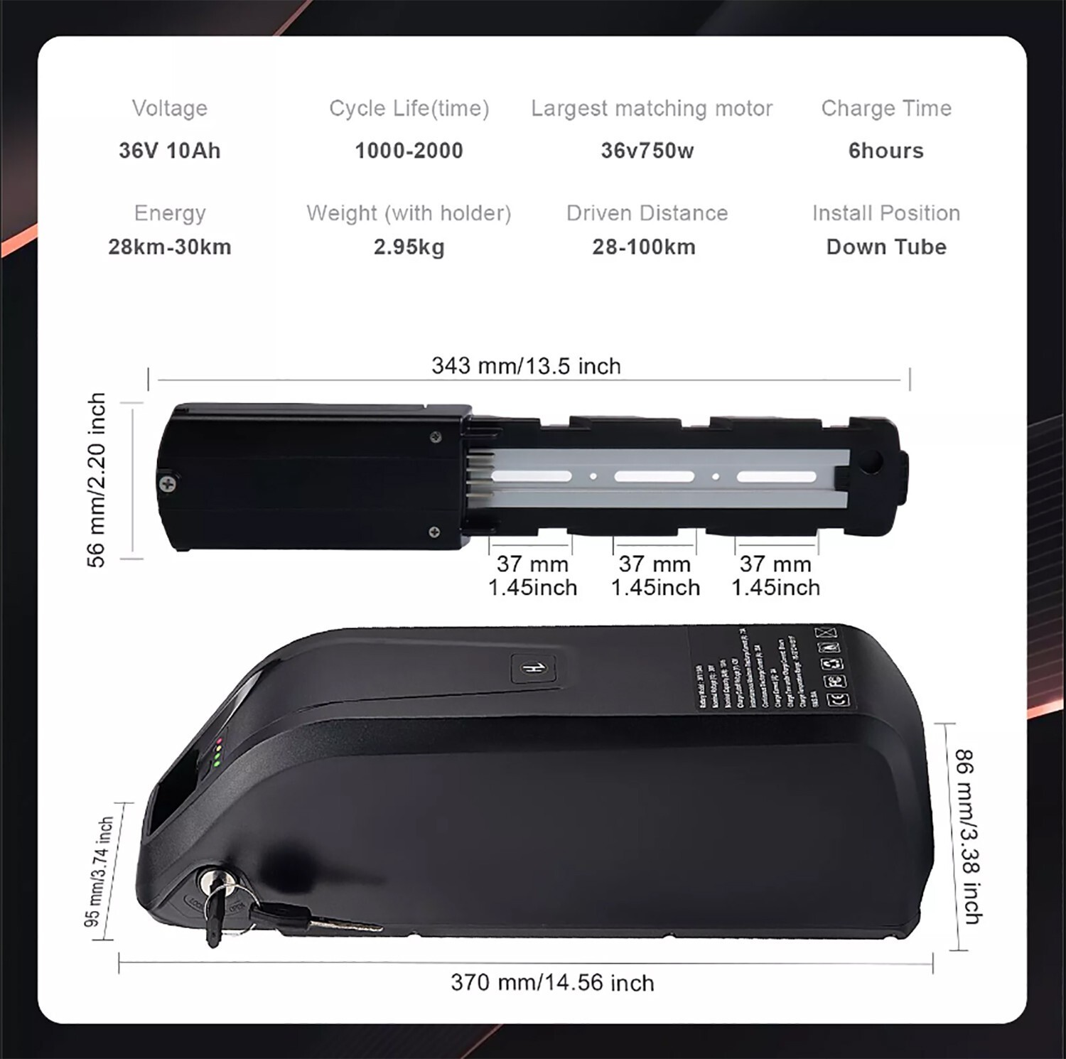 36V 10Ah 15Ah Electric Bike Lithium Battery Ebike Battery w/Charger Lockable