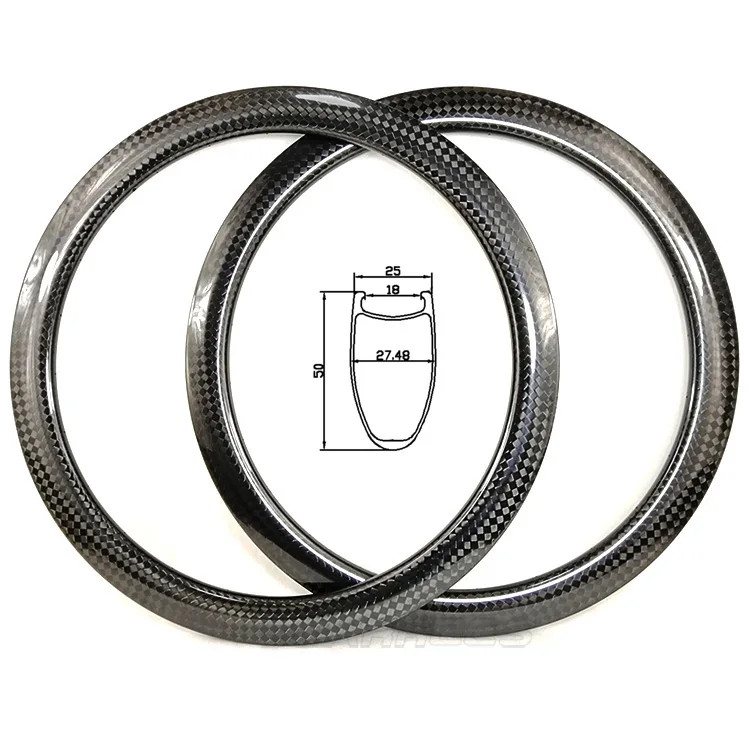 700C Road Bicycle Carbon Rim 50*25mm Clincher Disc/rim Brake 12K Glossy Ring 1pc
