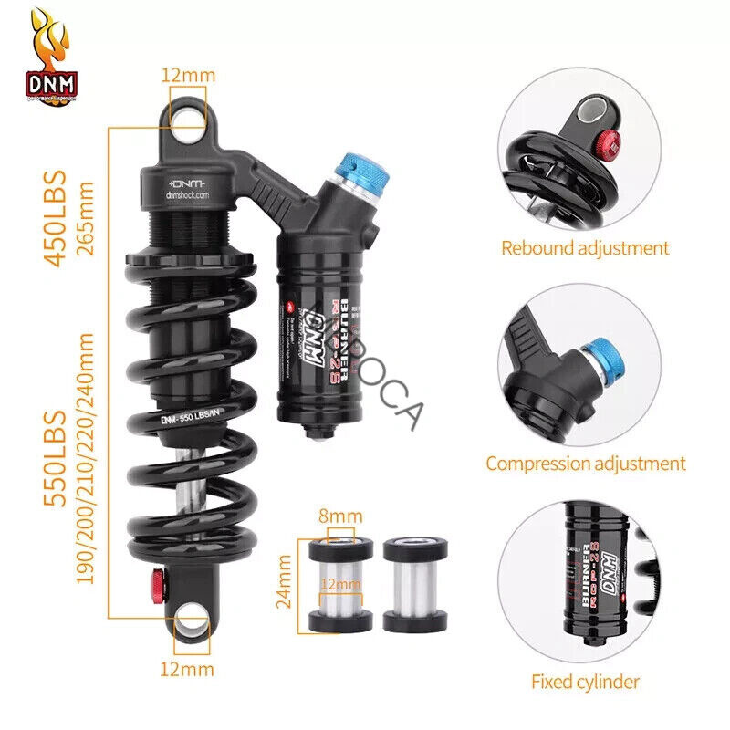 DNM Rear Shock MTB Bicycle Coil Shock Suspension 190/200/210/220/230/240/265mm