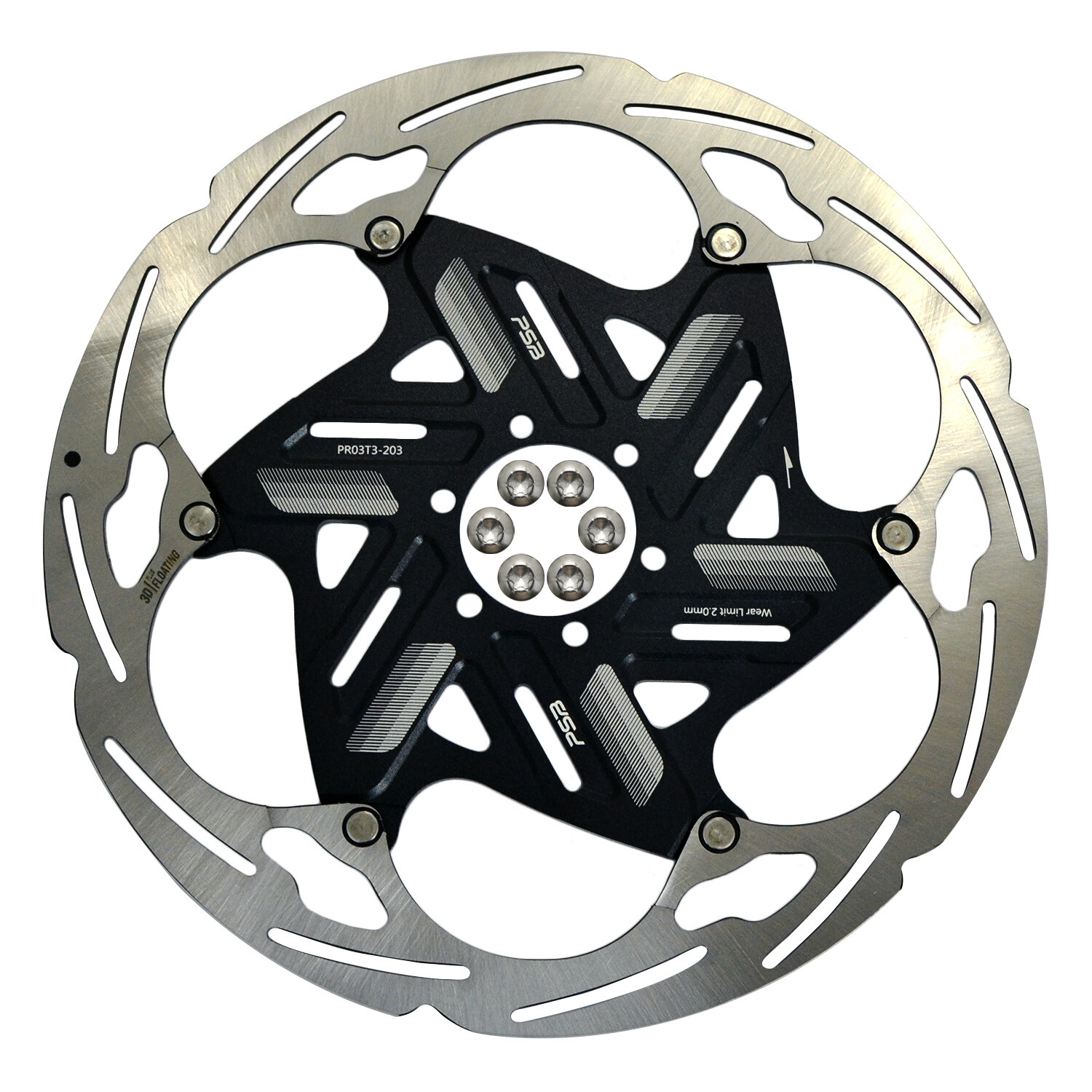 PSB PR03 3D Floating Plus DHR and E-MTB Only 2.3mm Disc Brake Rotor 6-Bolt 203mm