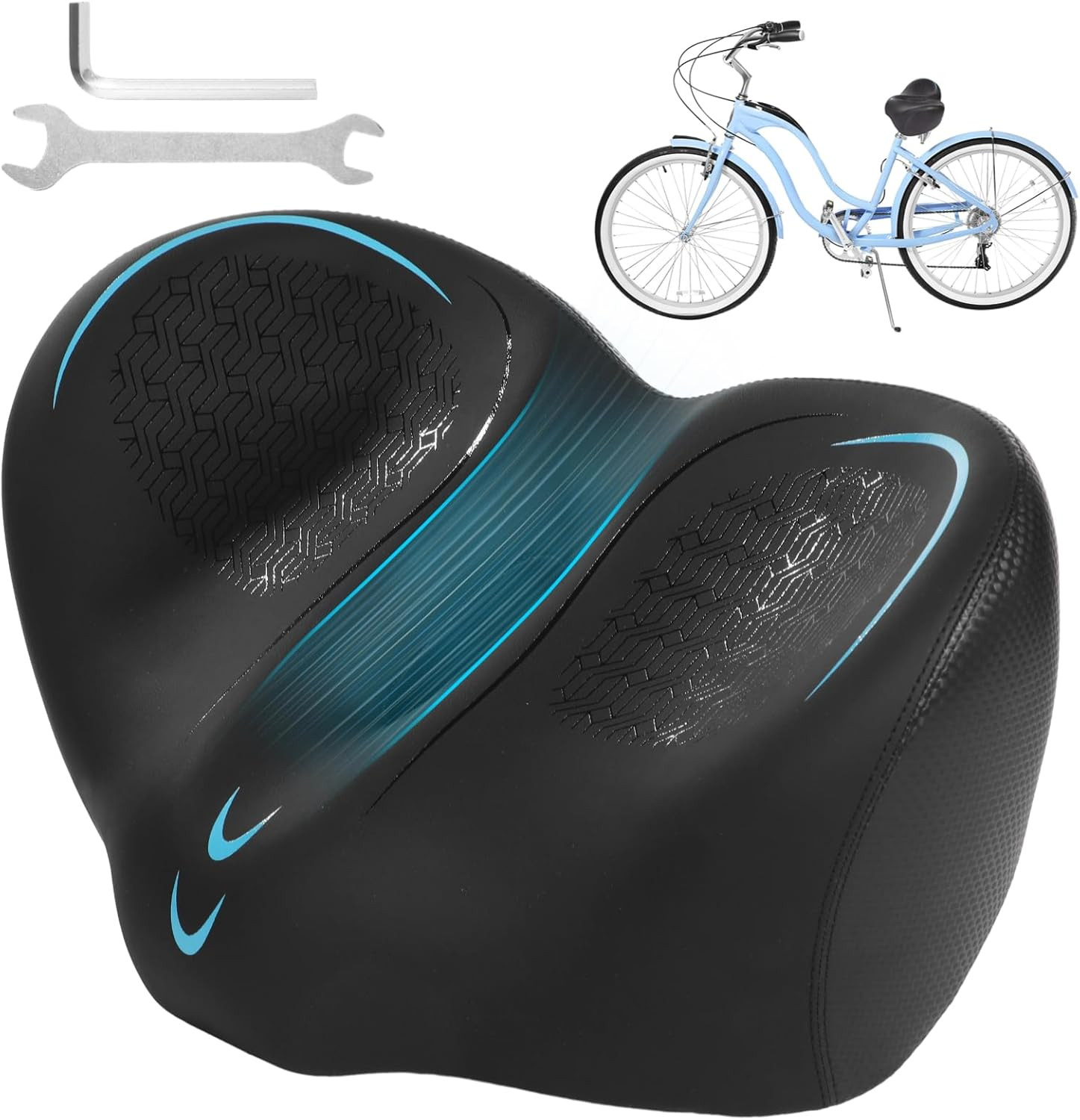 Noseless Oversized Bike Seat – Extra Wide Bicycle Seat Cushion, 13.4 X 9.8 In, C