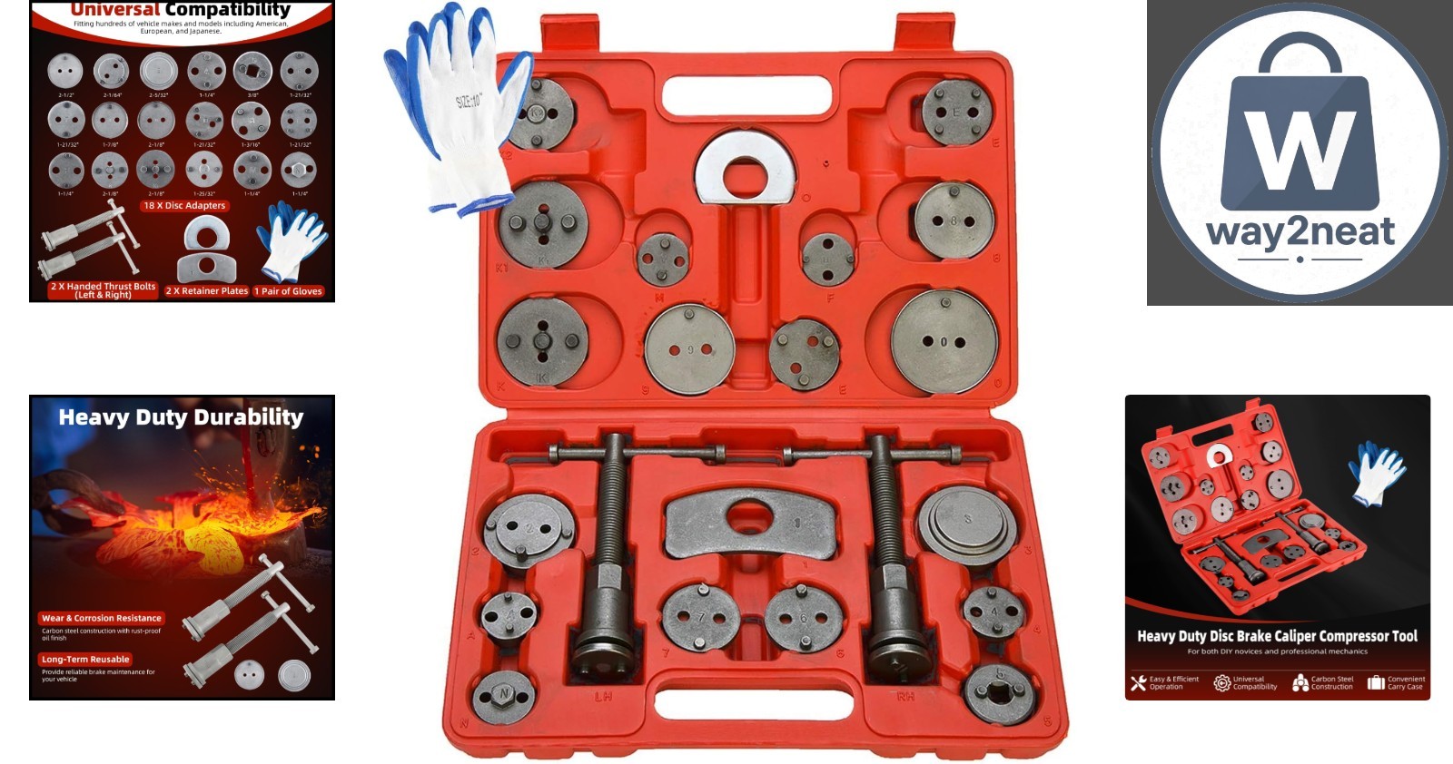 Complete 24 Piece Brake Caliper Tool Set with Adapters, Gloves & Storage Case