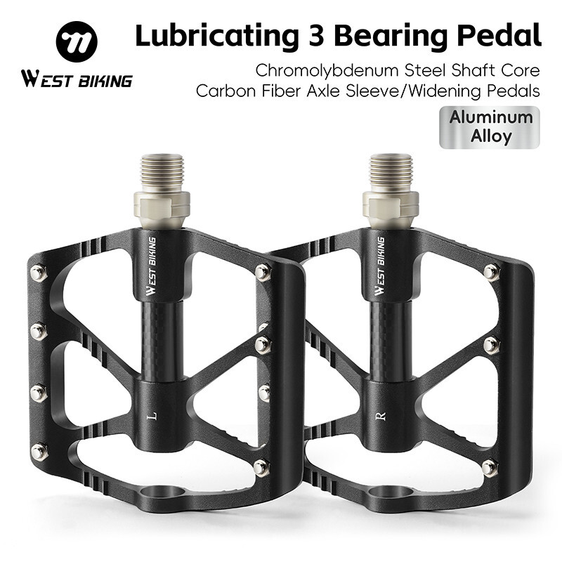 WEST BIKING Bicycle Pedals Carbon Fiber Axle Bike Pedals 3 Bearing 9/16 in Black