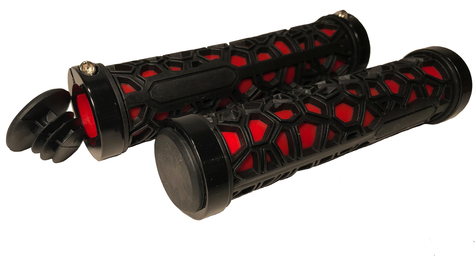 Double Lock on Red Bike Grips MTB BMX Mountain Bike Handlebar Grips w End Caps