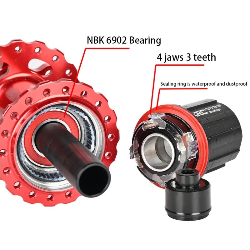 Metal Disc Hub, 32 Holes, 4 Sealed Bearings, Quick Release,Black Red