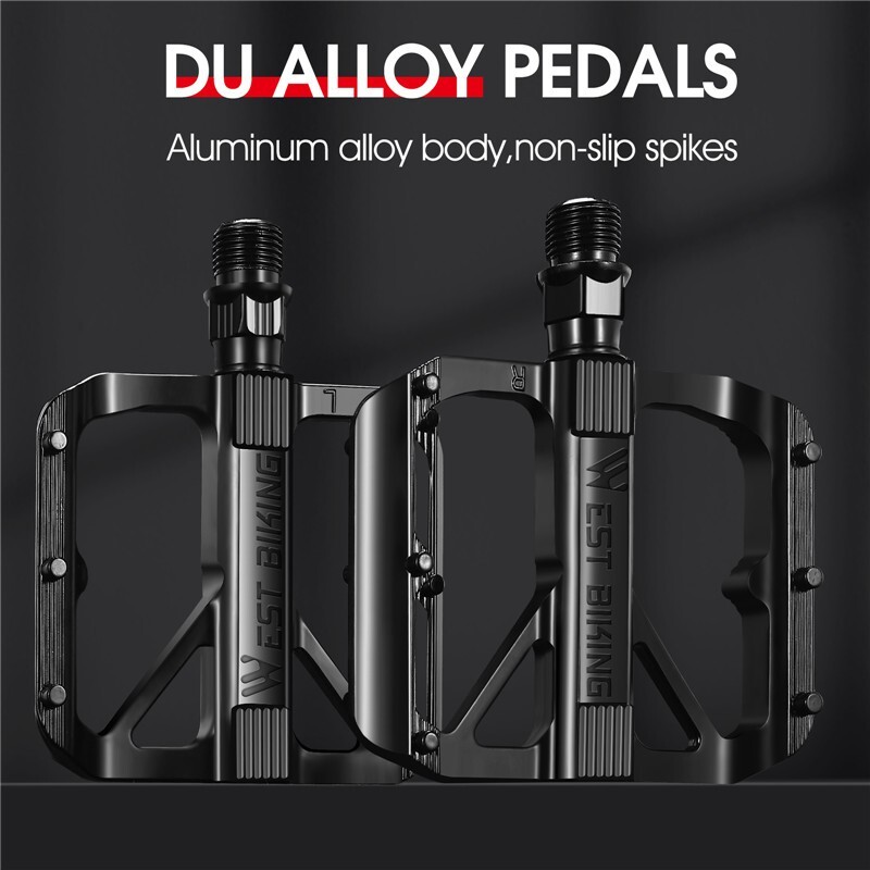 WEST BIKING Ultralight DU Sealed Bearing Bike Flat Pedals Aluminum Alloy 9/16″